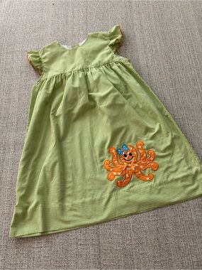Be Mine Green Gingham Dress with Orange Octopus Applique. Size 4T